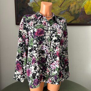 J. Jill Long-Sleeve Floral Button-Down Collared Top